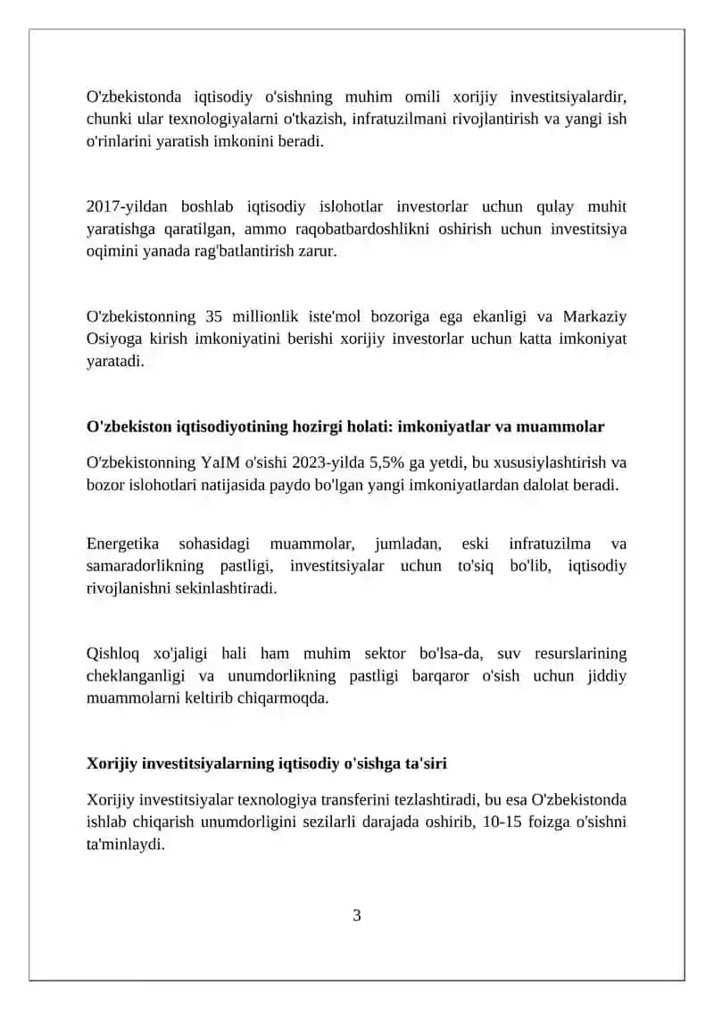 O'zbekiston iqtisodiyotiga chet el investitsiyalarini jalb etishning obyektiv zarurligi 3