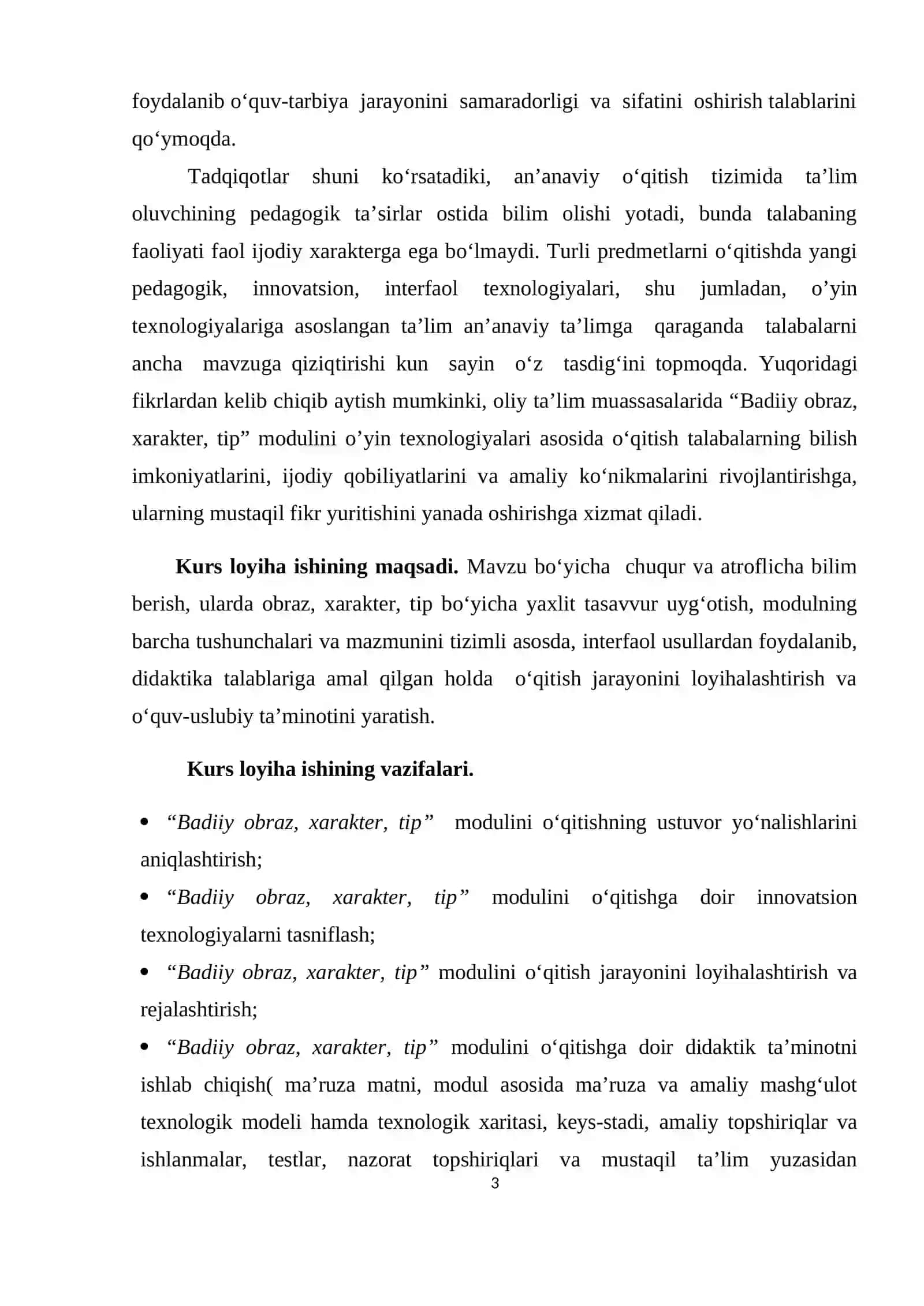 “BADIIY OBRAZ, XARAKTER, TIP” MODULINI O‘QITISHDA O’YIN TEXNOLOGIYALARIDAN FOYDALANISH 3