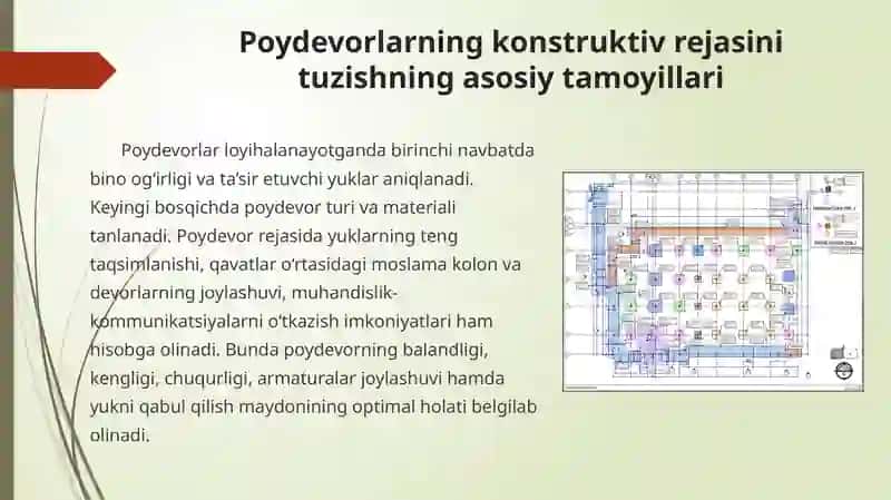 Poydevorlar konstruktiv rejasini loyihalash va ishlash prinsiplari 3