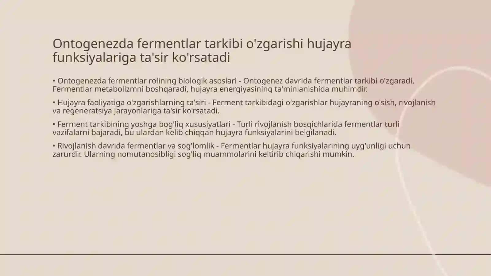 Ontogenezda ferment tarkibining o'zgarishi immobillangan fermentlar 3