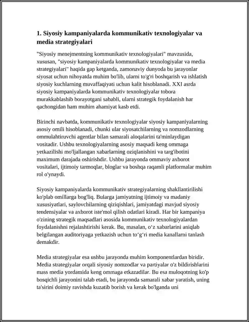 SIYOSIY MENEJMENTNING KOMMUNIKATIV TEXNOLOGIYALARI: MEDIA, JAMOATCHILIK BILAN ALOQALAR VA SIYOSIY PR 3