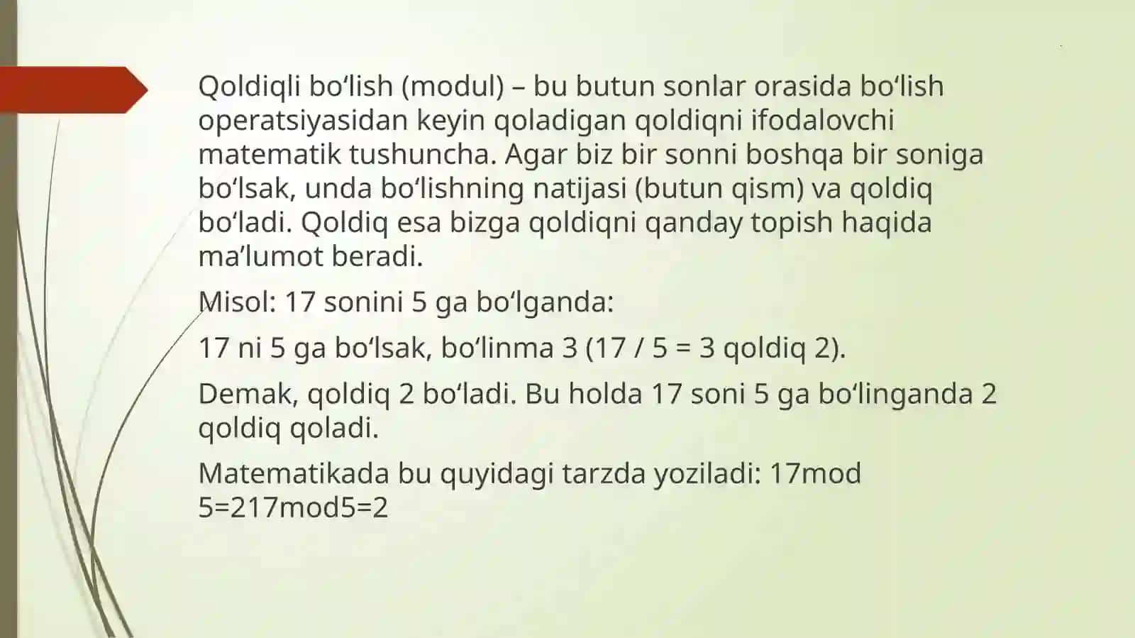 Qoidali bo`lish. Ko`phadlarni EKUBi. Keltirilmas ko`phadlar. 3
