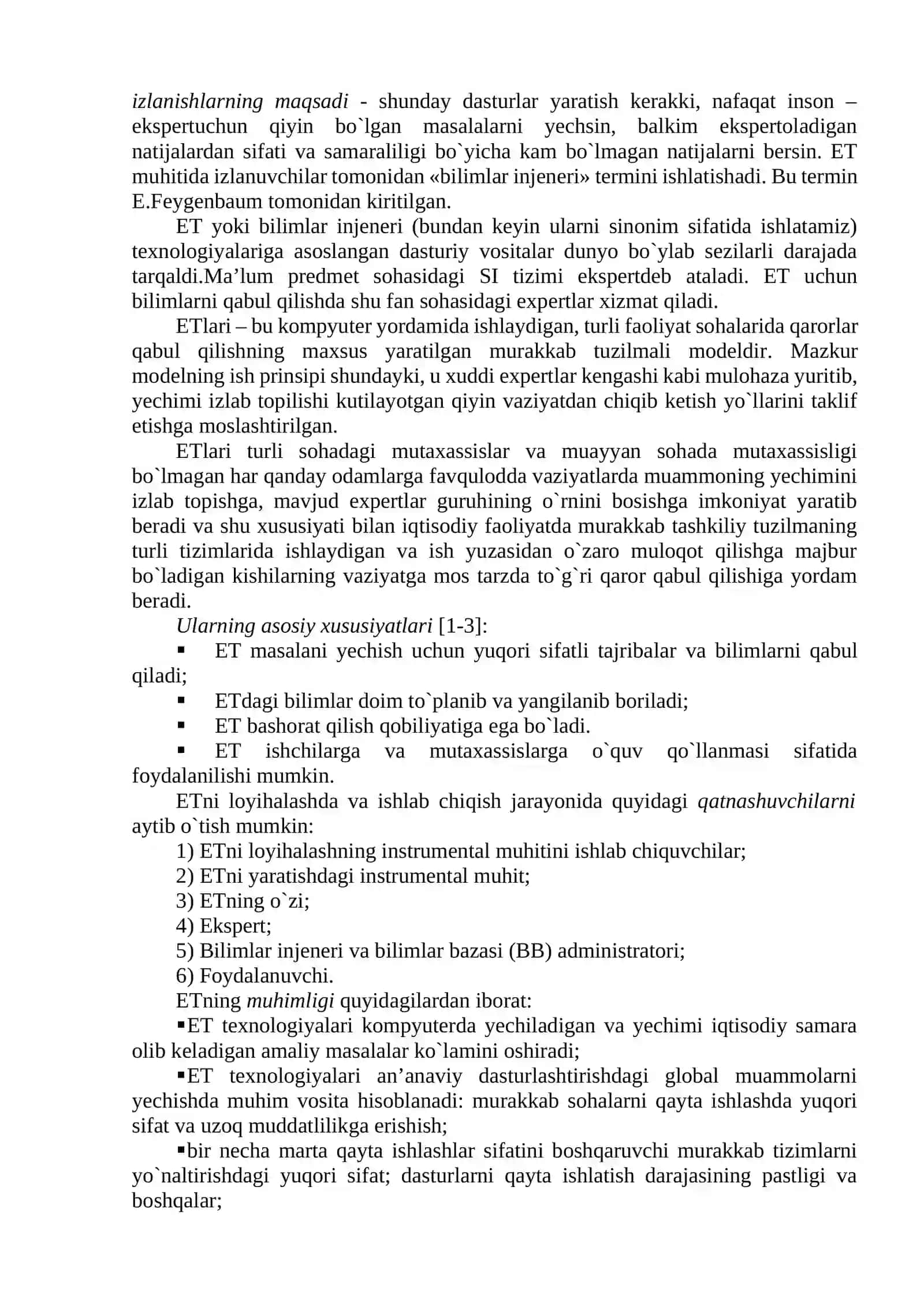 Ekspert tizimlar turlari, yaratish bosqichlari va sinflari 3