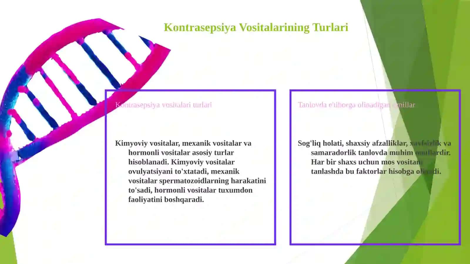 Kontrasepsiya vositalari. Probiotik va prebiotiklar. 3