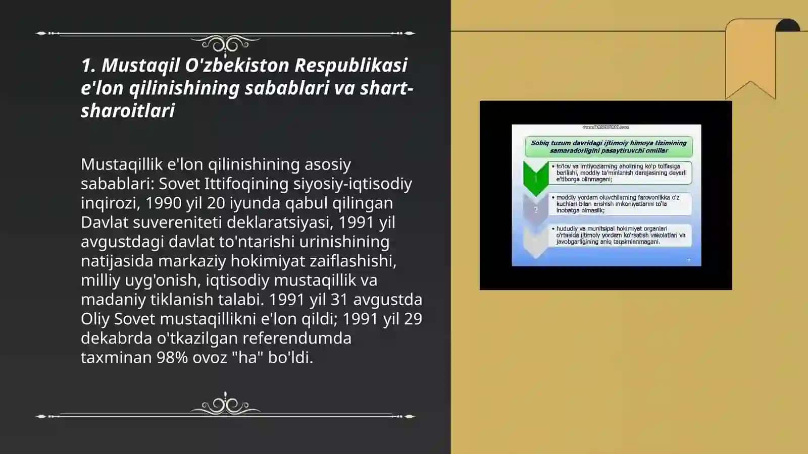 Mustaqil o'zbekiston respublikasining tashkil topishi va uning tarixiy ahamiyati Ismoilova Sabrina 3
