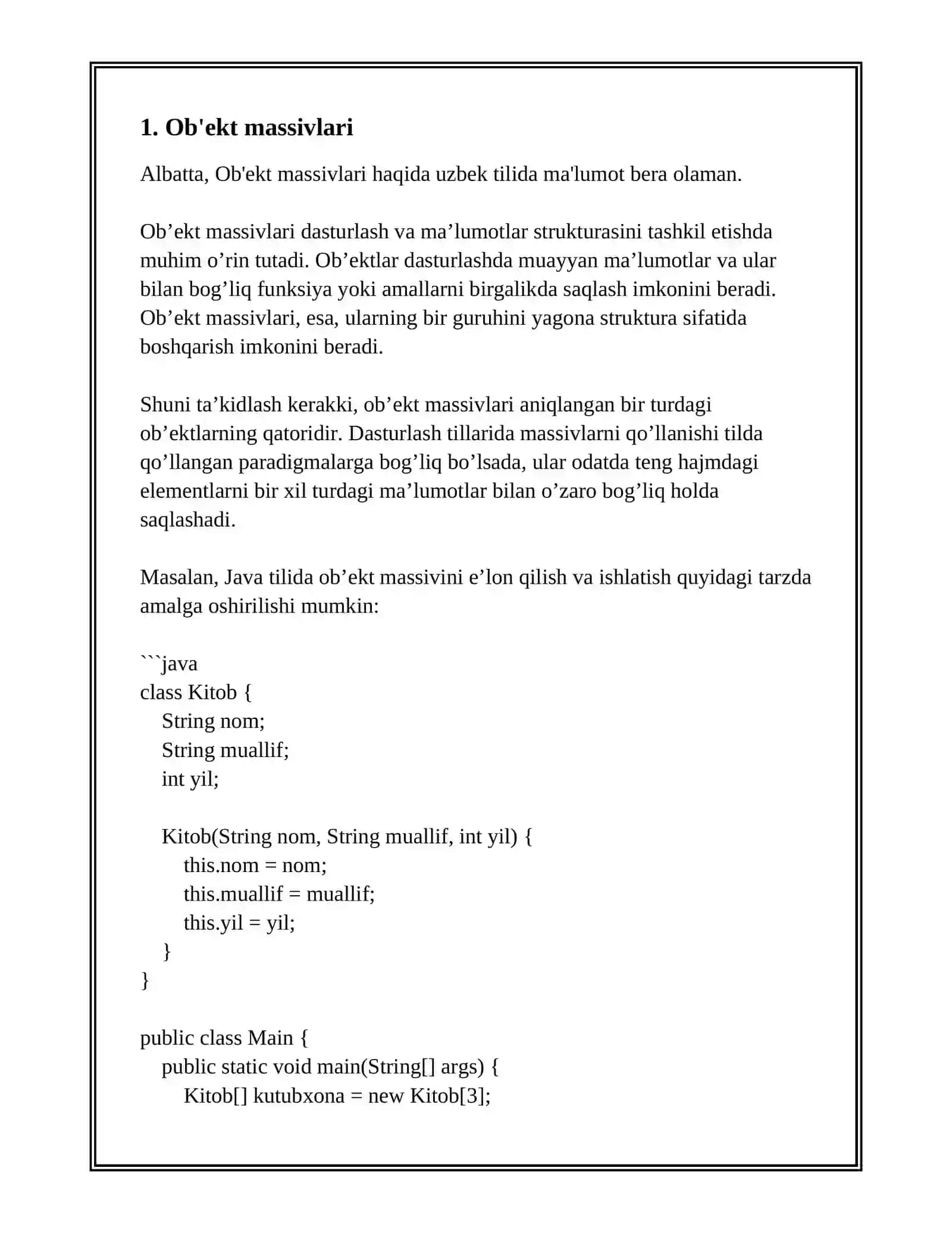 OBYEKT MASSIVI. SINFLAR ORASIDAGI MUNOSABATLAR. INKAPSULYATSIYA VA MEROSXO’RLIK. POLIMORFIZM. ASOS SINF A’ZOLARIGA MURIJAATLARNI BOSHQARISH. VIRTUAL FUNKSIYA. POLIMORFIZM. ABSTRAKT SINF. C++ DA 3