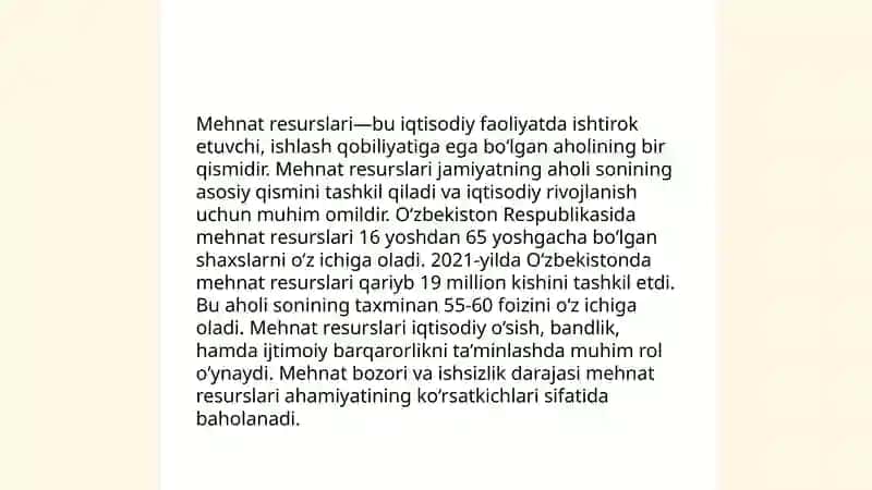 Mehnat resurslarining shakllanishi va ularning foydalanish muomollari 3