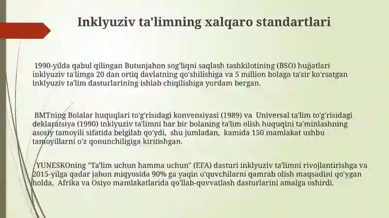 Inklyuziv talimning huquqiy asoslarini xalqaro hujjatlarda tahlil qilish 3
