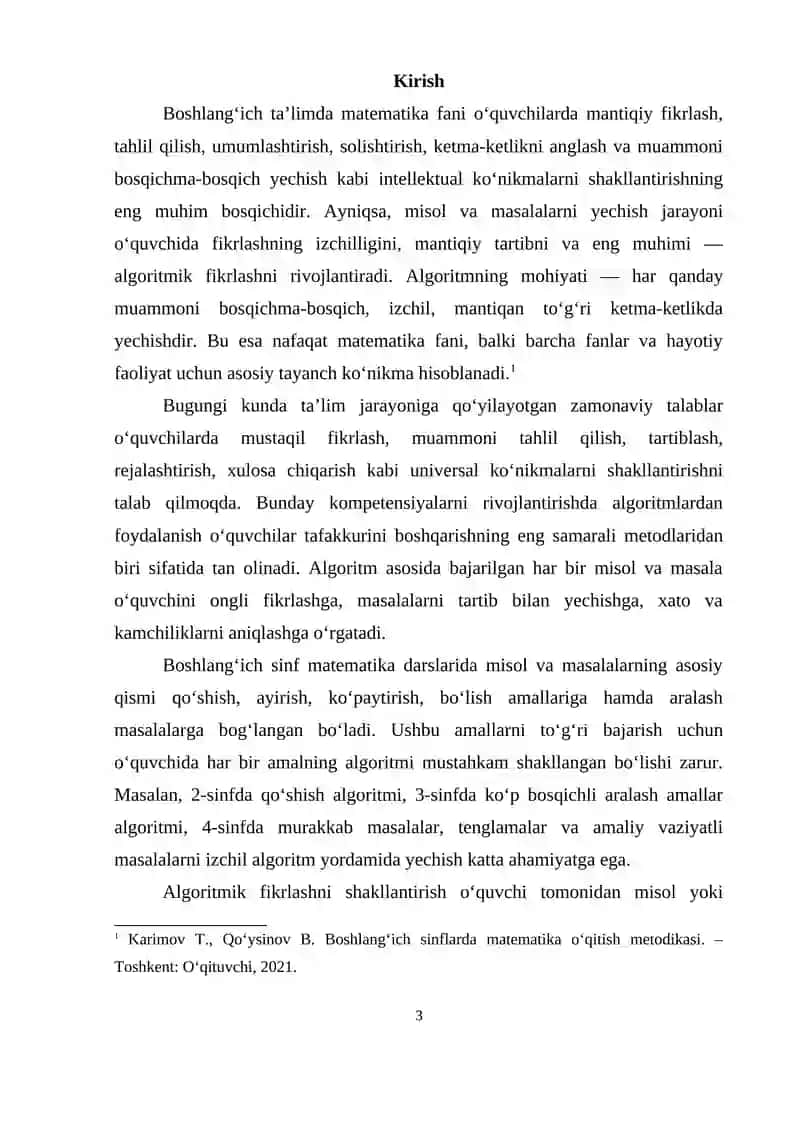 Boshlang‘ich sinf matematika darslarda misol va masalalarni yechishda algoritmlardan foydalanish metodikasi 3