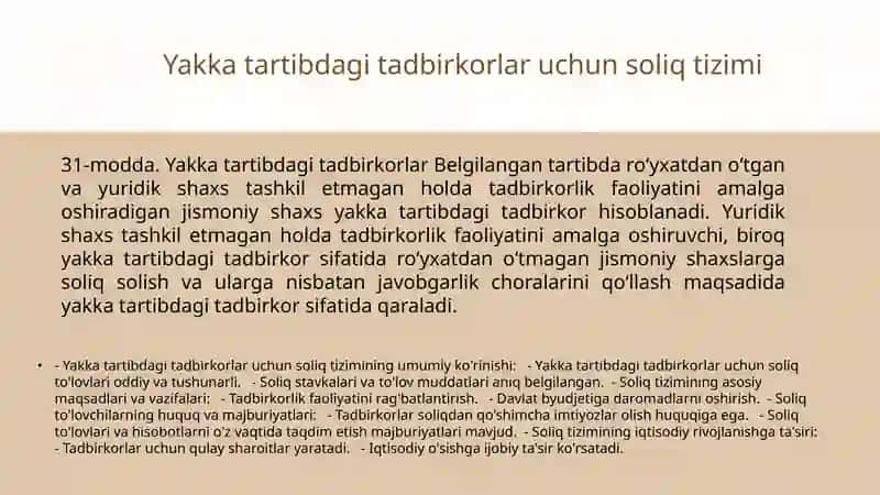 Yakkatartibdagitadbirkorlar uchun soliq tizimi 3