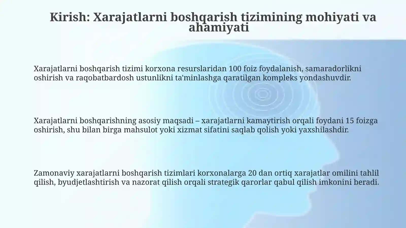 Korxonada xarajatlarni boshqarish tizimi va uning samaradorligi 3