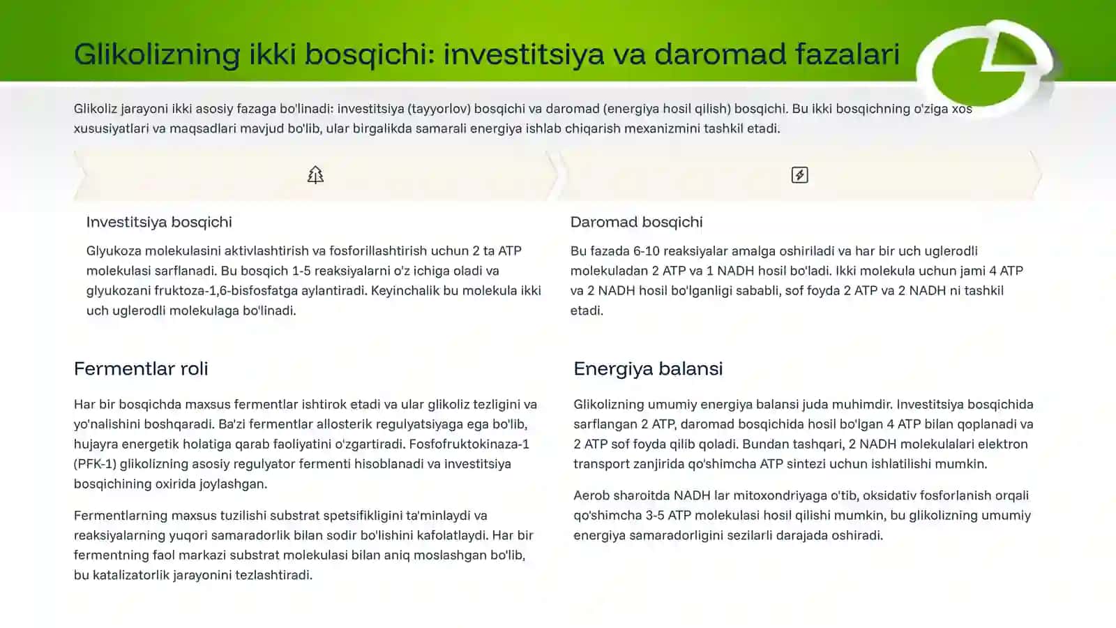 Glikolizning ayrim reaksiyalari metabolitik jarayonlarning asosiy yo'llari 3