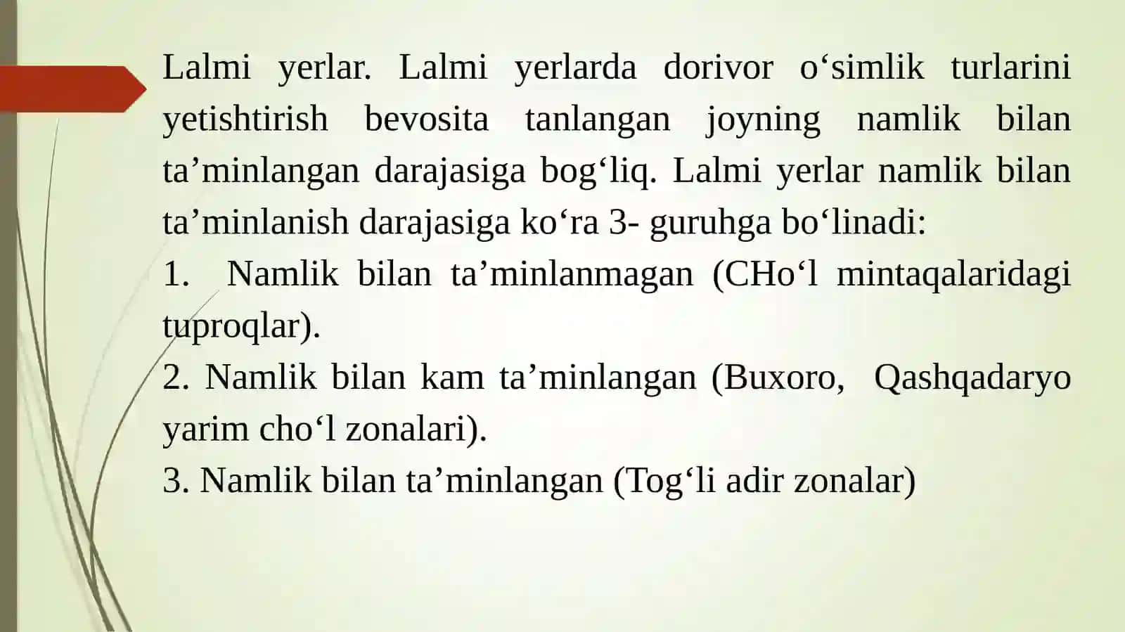 YER MAYDONINI (LALMIKOR YERLARDA) TANLASH VA TUPROQQA ISHLOV BERISH TEXNOLOGIYASI 3