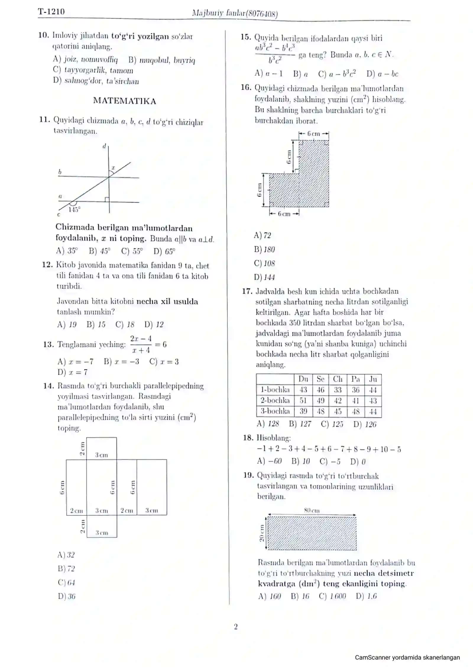 DTM diagnostik test savollari Biologiya kimyo 3