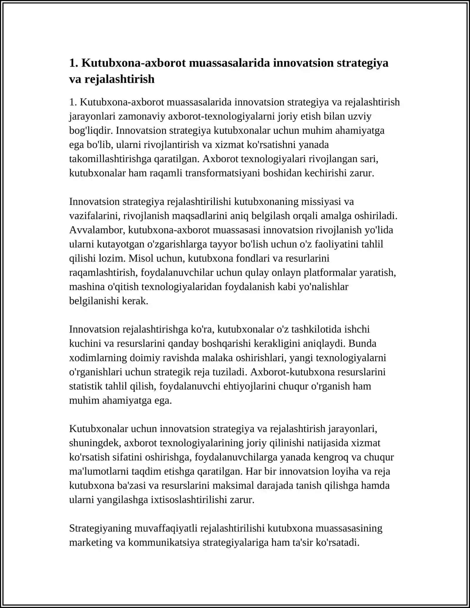 KUTUBXONA-AXBOROT MUASSASALARIDA INNOVATSION FAOLIYATNI TASHKIL ETISH JARAYONLARI 3