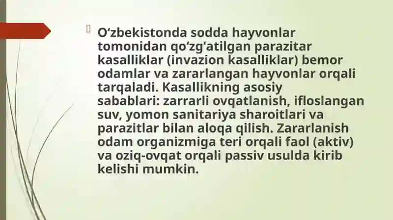 Oʻzbekistonda Sodda Hayvonlar Tomonidan Keltirib Chiqaruvchi Parazitlar Kasalliklarining Tarqalish Sabab 3