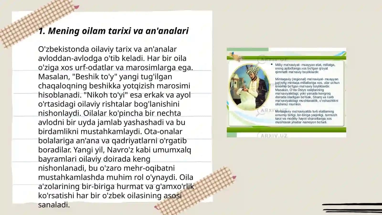 Amaliy loyihalar " Mening oilam-mening faxrim", "Mahallamning olim va ziyoli insonlari", "ming hayot falsafam" 3
