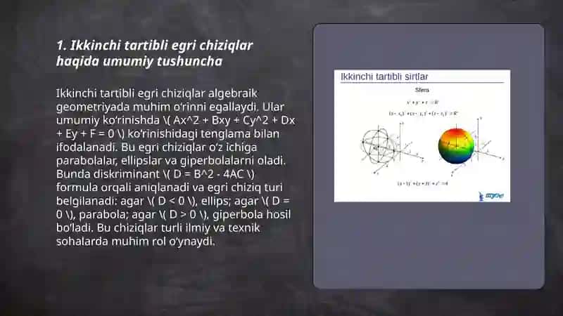 Ikkinchi tartibli egri chiziqlar.Aylana. Ellips. Giperbola. Parabola 3