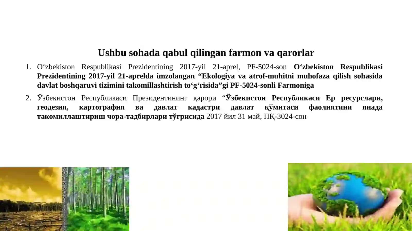 Экология ва атроф муҳитни муҳофаза қилиш ва табиатдан фойдаланиш соҳасида давлат бошқаруви режа 3