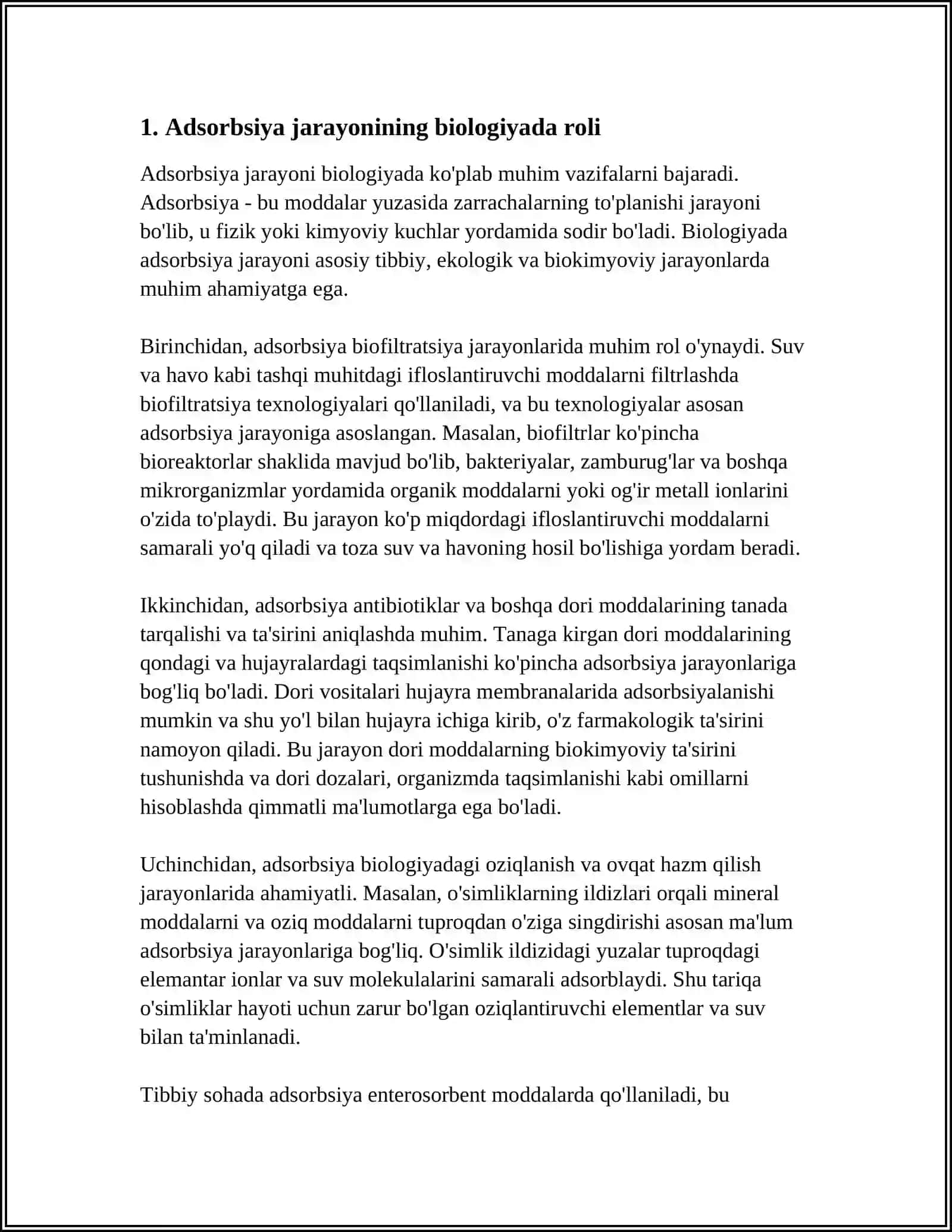 ORGANIZMNING HAYOT FAOLIYATIDA VA DAVOLASH USULLARIDA ADSORBSIYA JARAYONINING AHAMIYATI 3