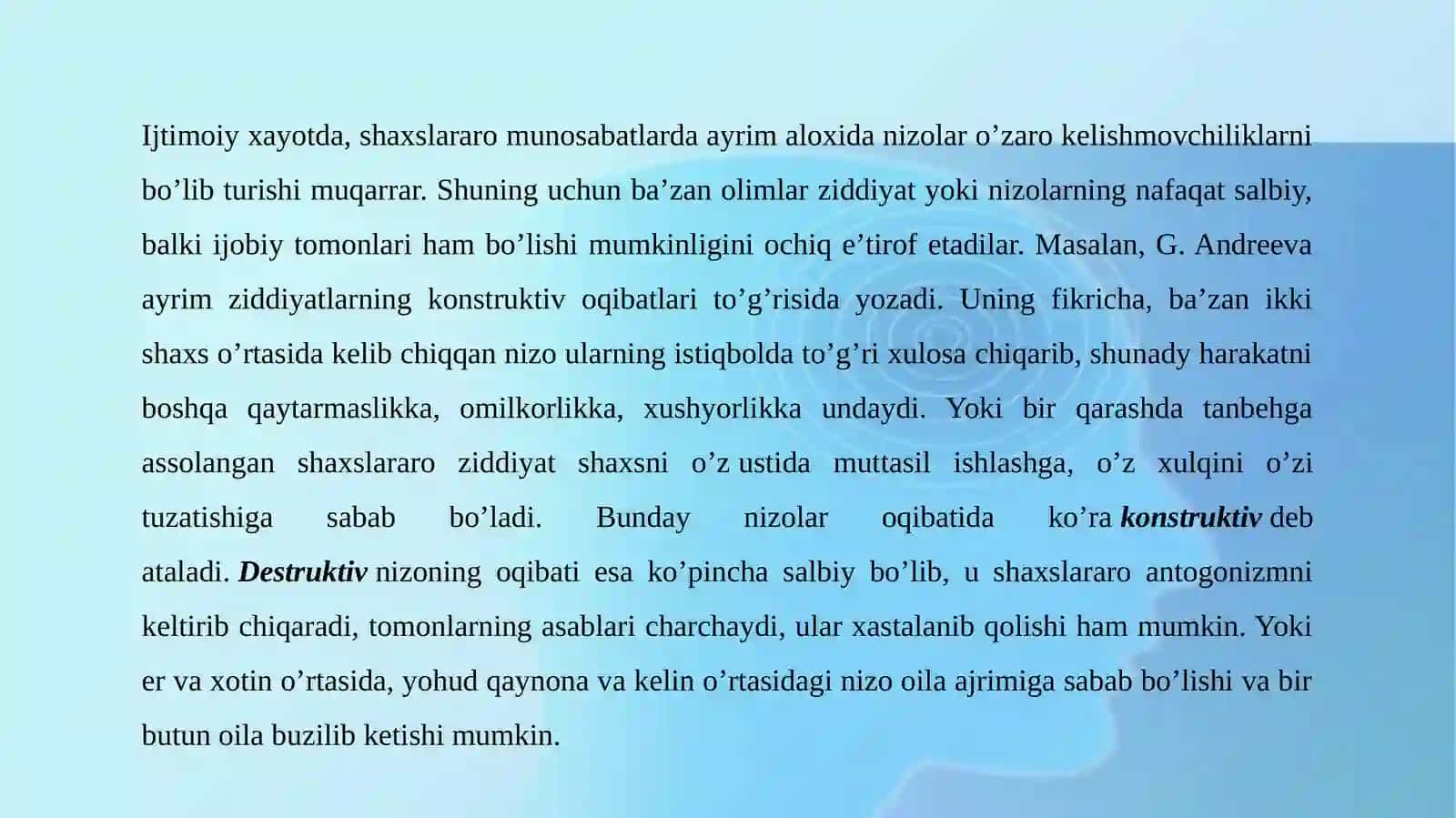 Shaxslararo munosabtlardagi konfliktlar natijasida stressga tushganlar bilan terapevtik ish 3
