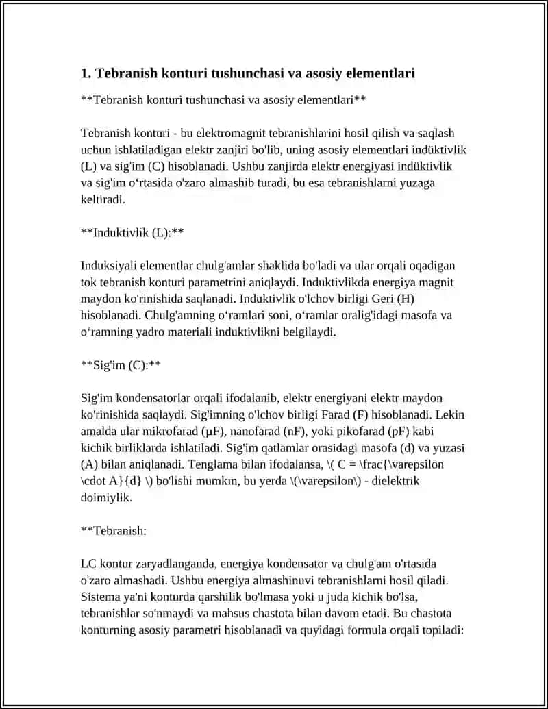 Tebranish Konturidagi Fizik Jarayonlar. Tomson Formulasi 3
