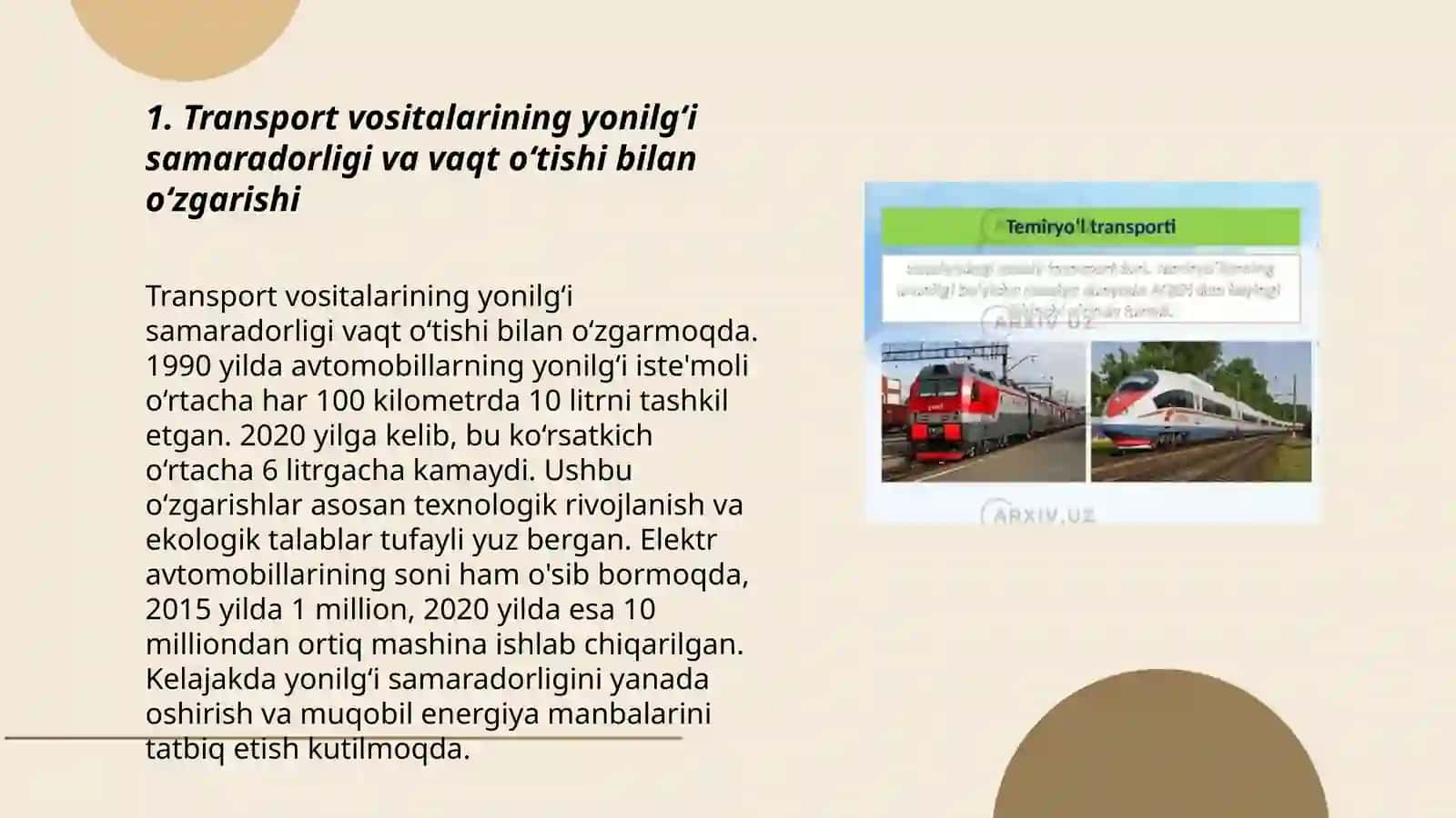 Transport vositasi iqtisodiy samaradorligining vaqt boʻyicha oʻzgarishi 3