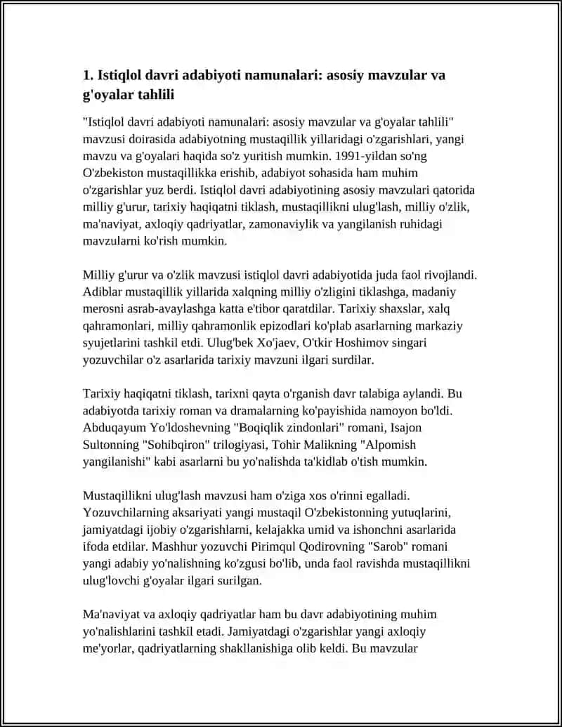 ISTIQLOL DAVRI ADABIYOTI NAMUNALARINI OQISH VA TAHLIL QILISH 3