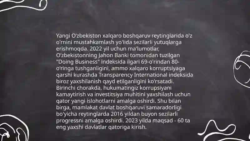 Yangi Oʻzbekiston ijtimoiy siyosiy, iqtisodiy, va madaniy hayotida roʻy berayotgan oʻzgarishlarning xalqaro reyting va indekslarda aks etishi 3