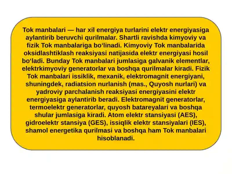Tok manbalari. Akumliyatorlar. Ququq batereykalar. 3