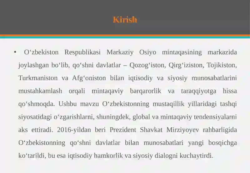 O‘zbekiston Respublikasining qo‘shni davlatlar bilan iqtisodiy va siyosiy munosabatlari 3