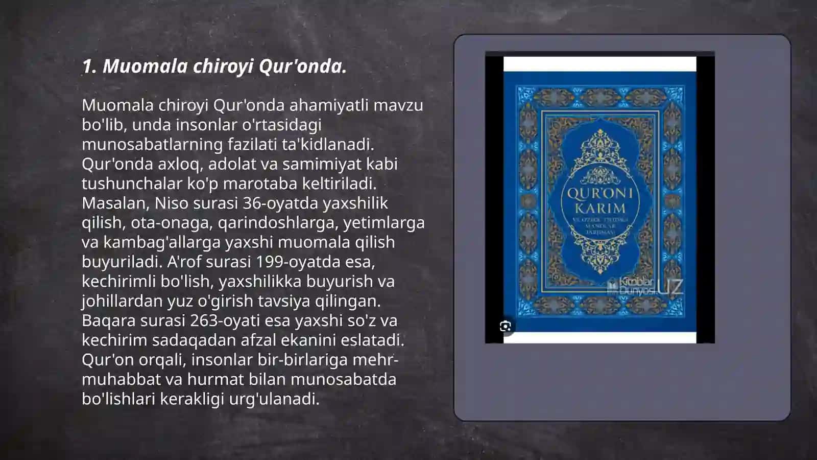 Muomala chiroyli so'zlar Qur'oni va Hadisda 3