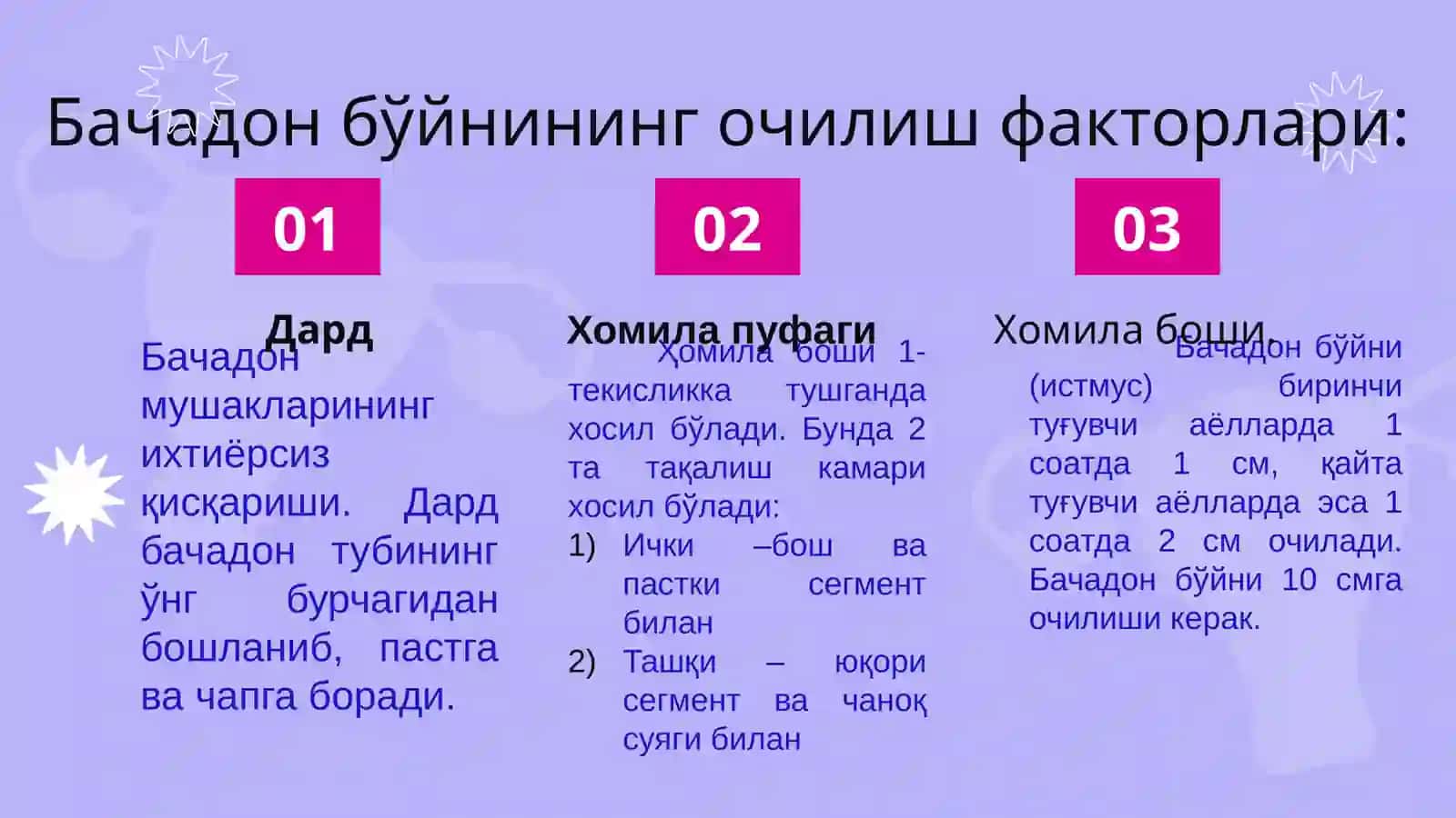 НОРМАЛ ТУҒРУҚ (ҲОМИЛА ЭНСА БИЛАН КЕЛИШИДА ЎЗ-ЎЗИДАН СОДИР БЎЛУВЧИ БИР ҲОМИЛАЛИК ТУҒРУҚНИ ОЛИБ БОРИШ) 3