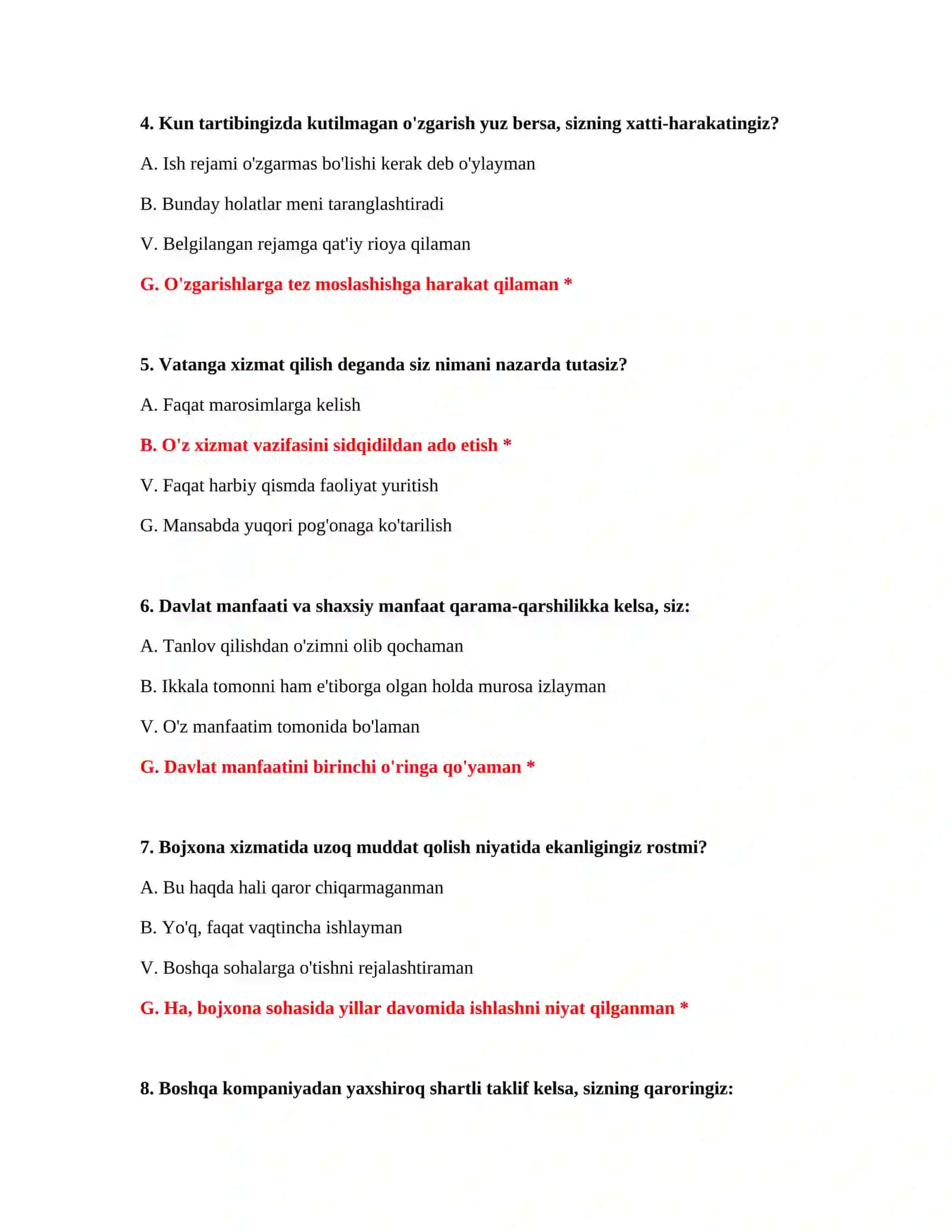 Bojxona psixologik test 100 ta 3