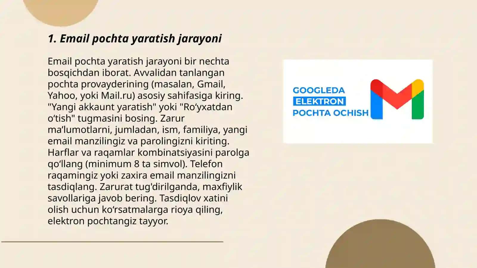 Email pochta yaratish va ma'lumot 3