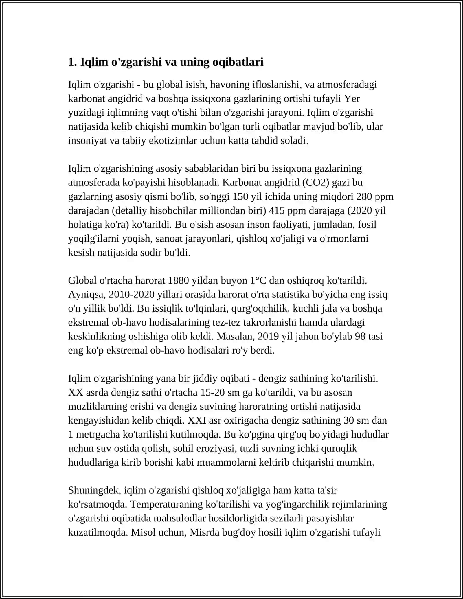 YER YUZIDAGI GLOBAL GLOBAL MUAMMOLAR VA ULARNING YECHIMLARI 3