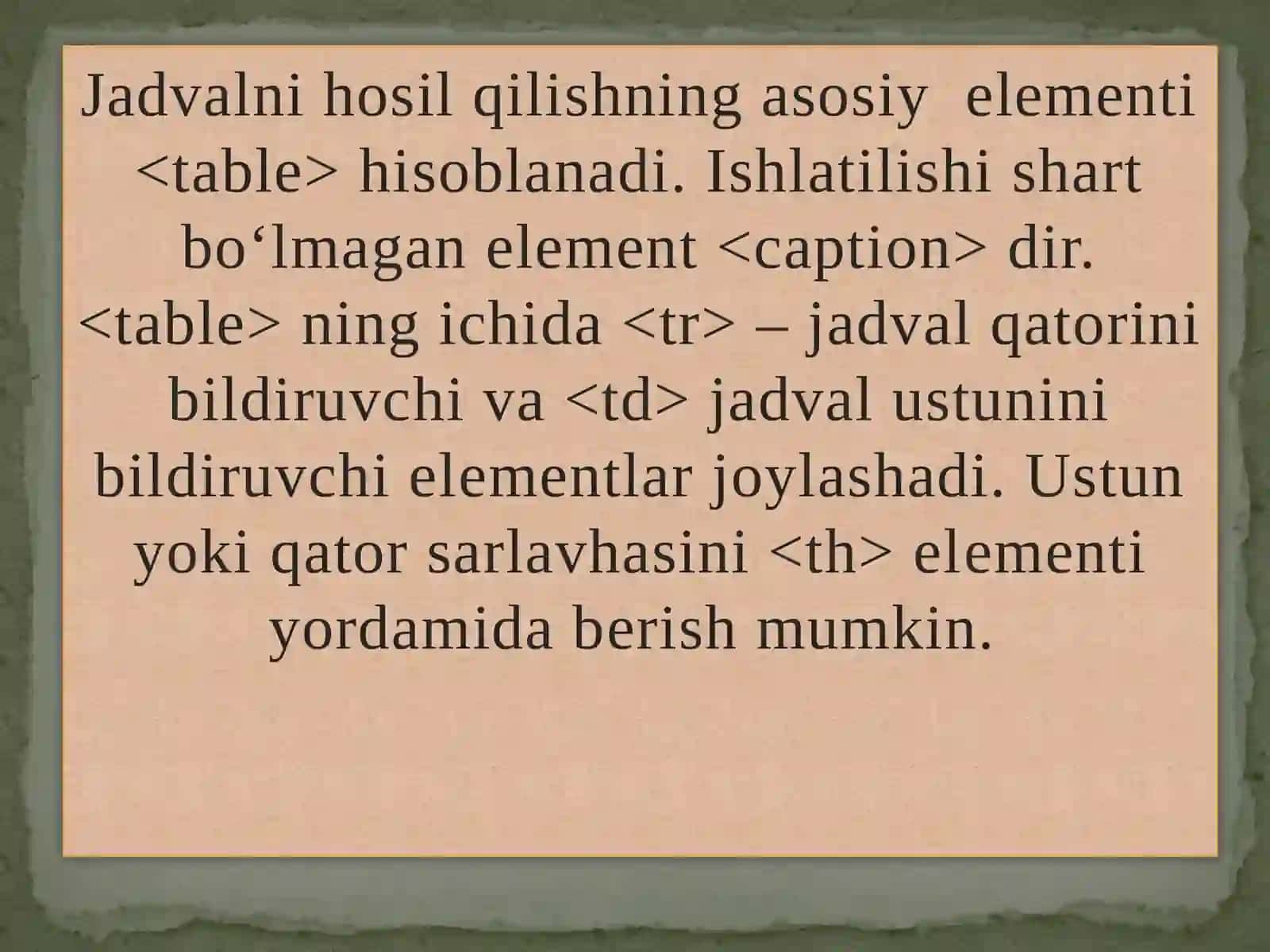 HTML jadvallari, shaklni boshqarish elementlari 3