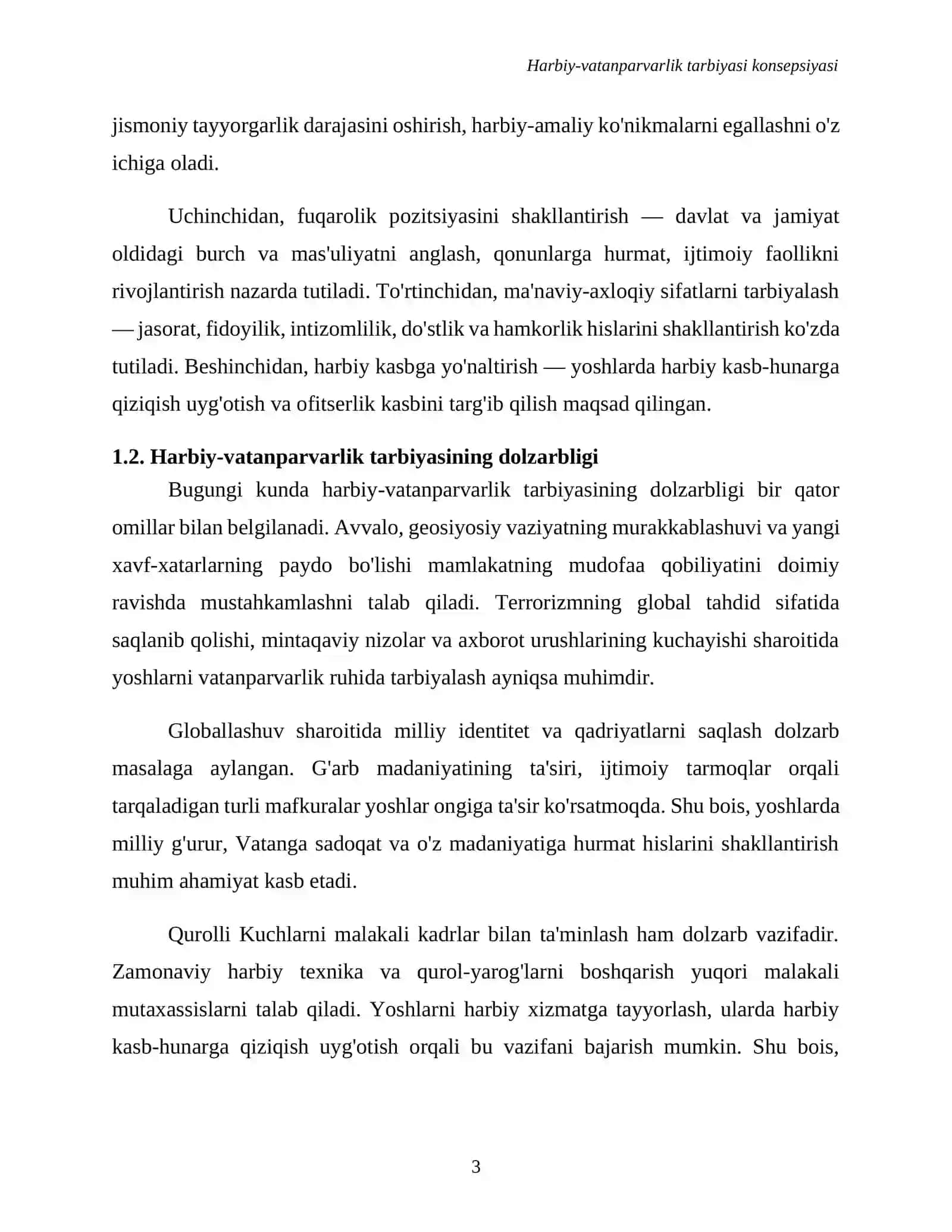 YOSHLARNI HARBIY-VATANPARVARLIK RUHIDA TARBIYALASH" KONSEPSIYASI 3