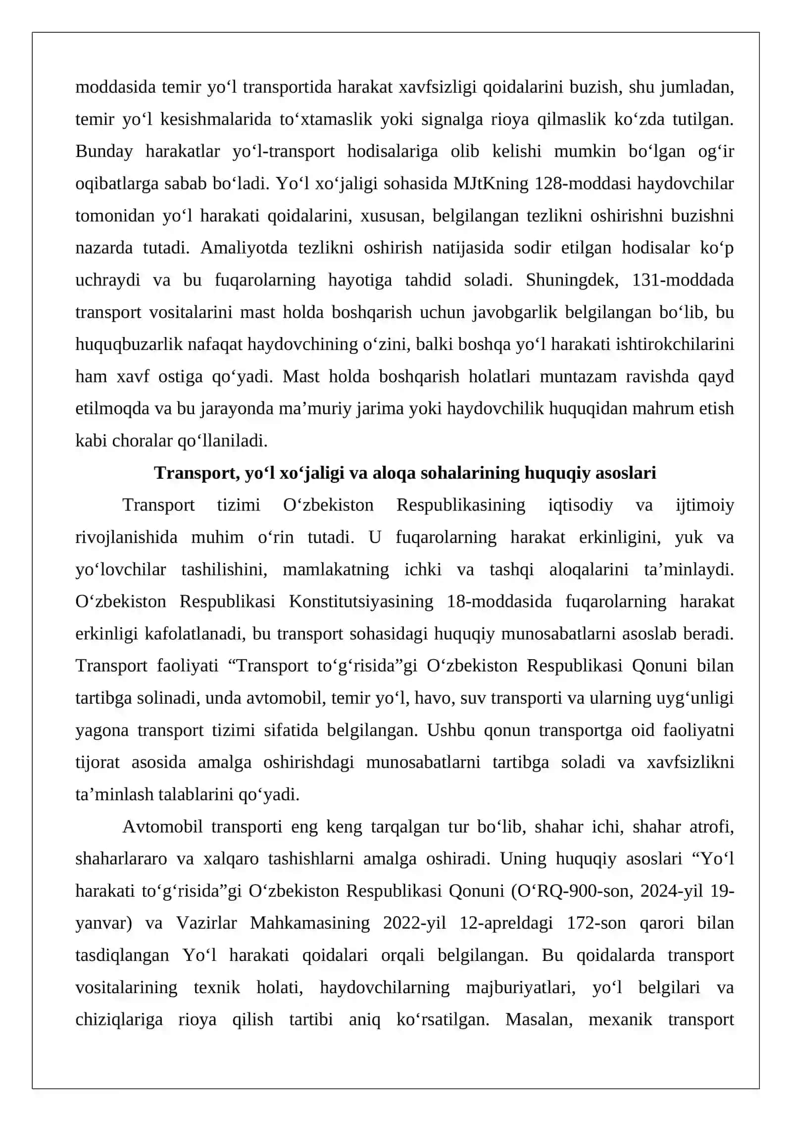 Transportdagi, yo’l xo’jaligi va aloqa sohalaridagi ma’muriy huquqbuzarliklar tarkibi 3