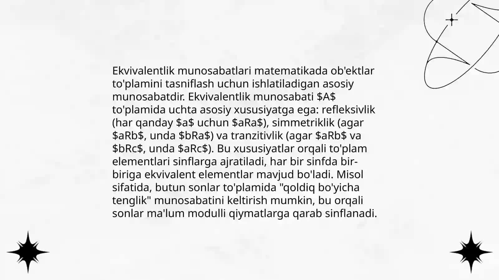 Ekvivalentlik munosabatlari 3