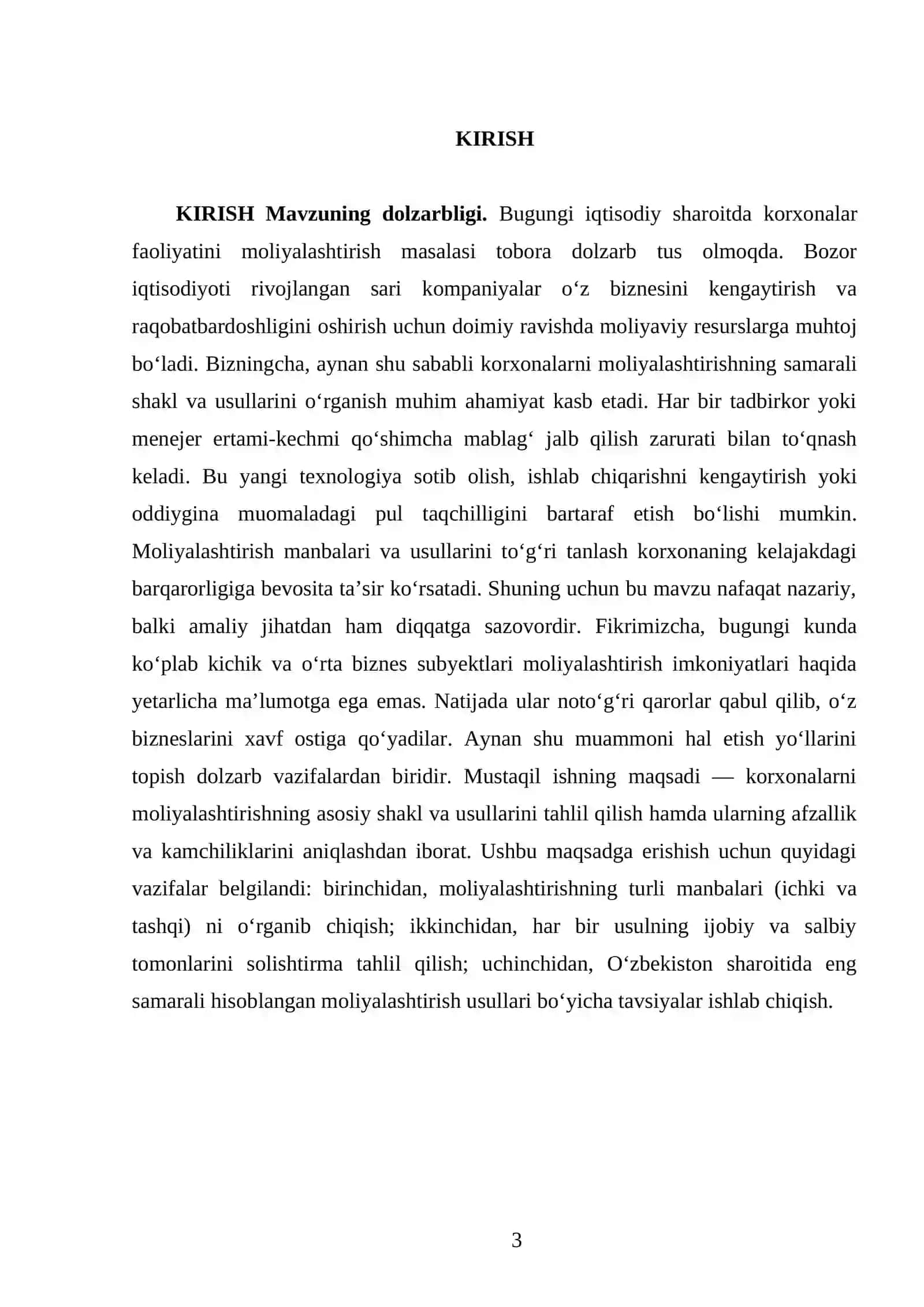 Korxonalar faoliyatini moliyalashtirish. Korxonalarni moliyalashtirishning shakl va usullari 3