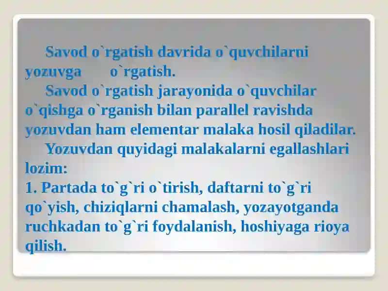 Savodo`rgatish davrida boshlang`ich yozuvga o`rgatish 3