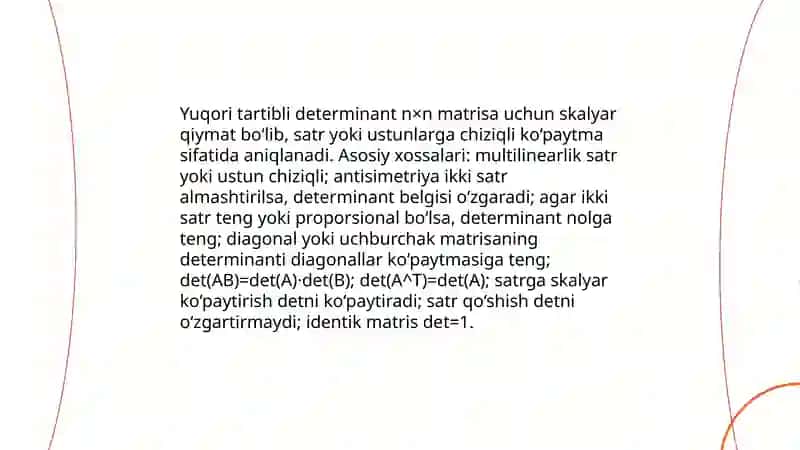 Yuqori tartibli determinantlar 3