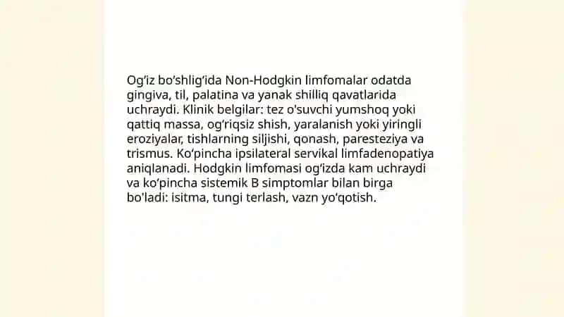 Og'iz bo'shlig'ida limfoproliferativ va qon tomir kasalliklarining klinik nomoyon bo'lish xususiyatlari 3