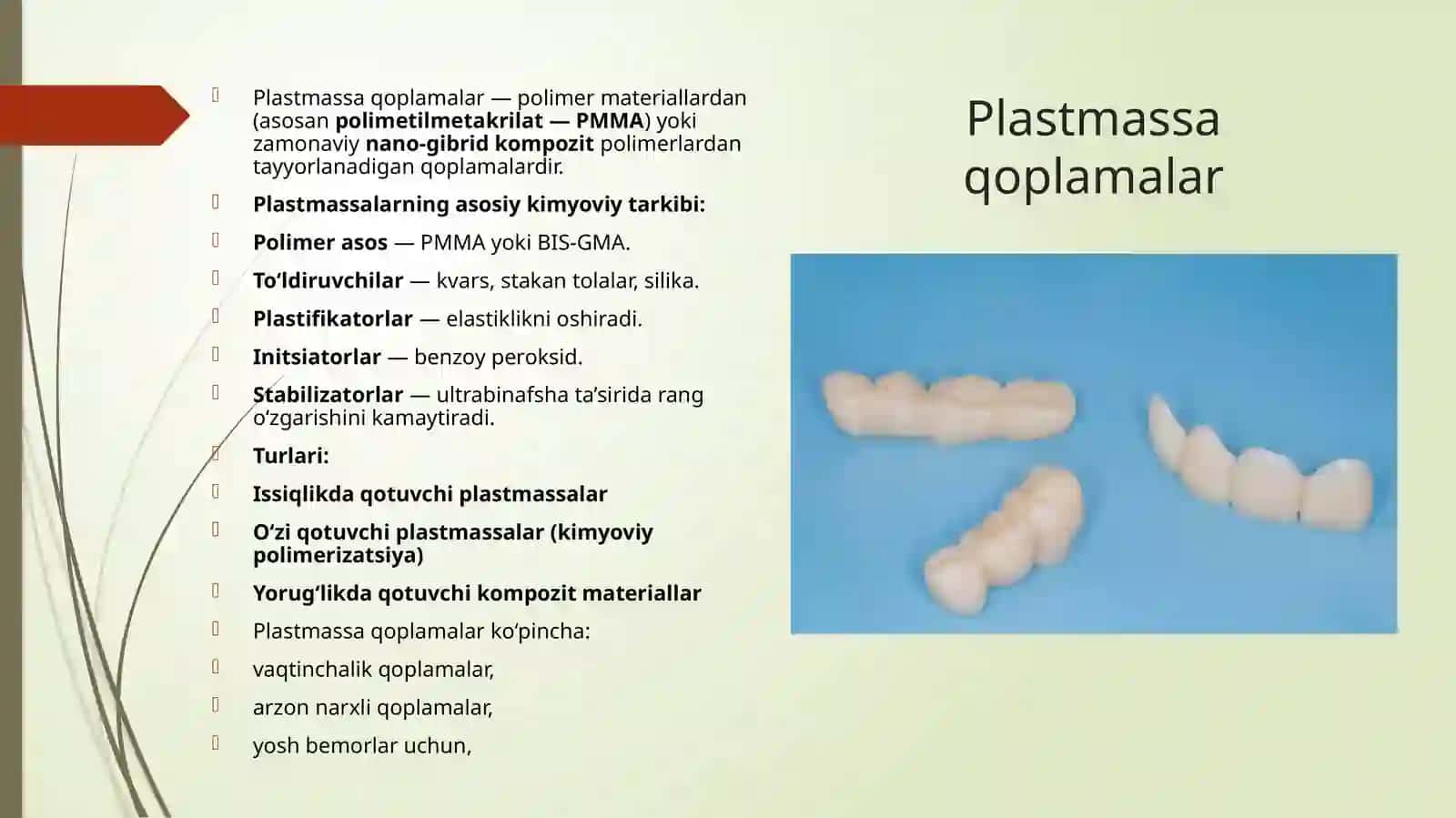 Plastmassa va chinni qoplamalar tayyorlashning kilinik va labarator bosqichi 3