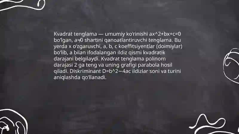Kvadrat tenglamalar va ularning diskriminanti 3