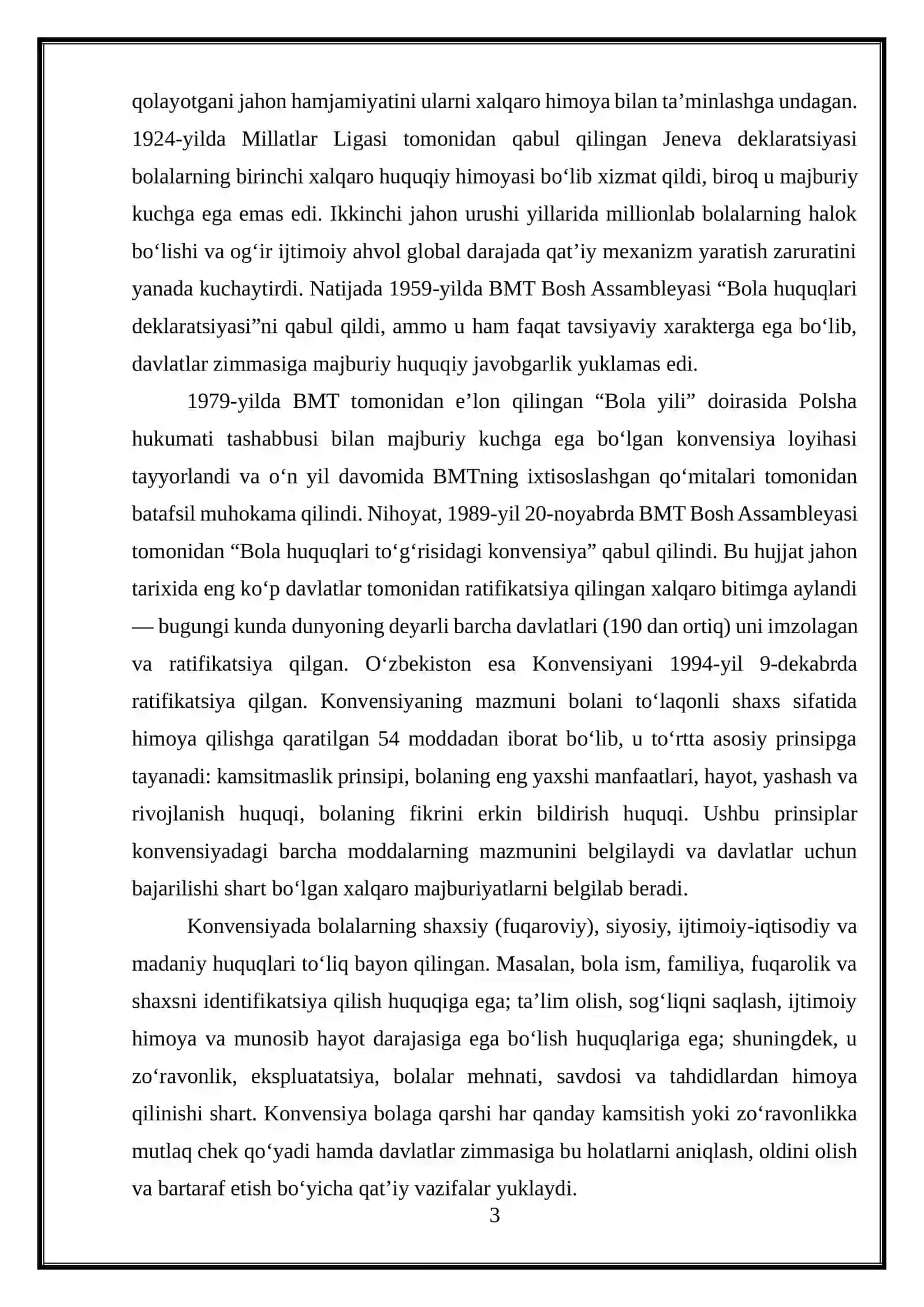 BMTning bola huquqlari to'g'risidagi konvensiya 3