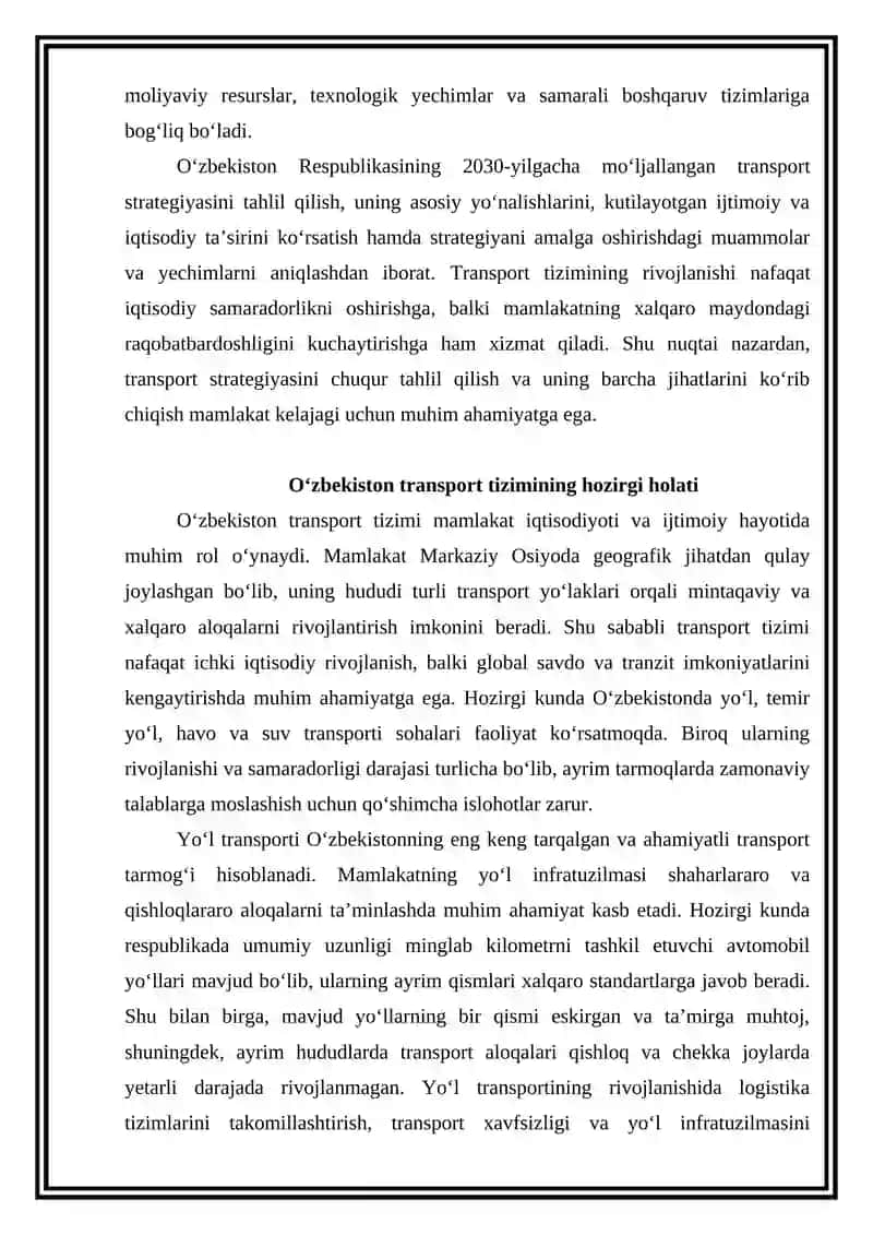 O‘zbekiston Respublikasining 2030-yilgacha bo‘lgan davrga mo‘ljallangan transport strategiyasi 3