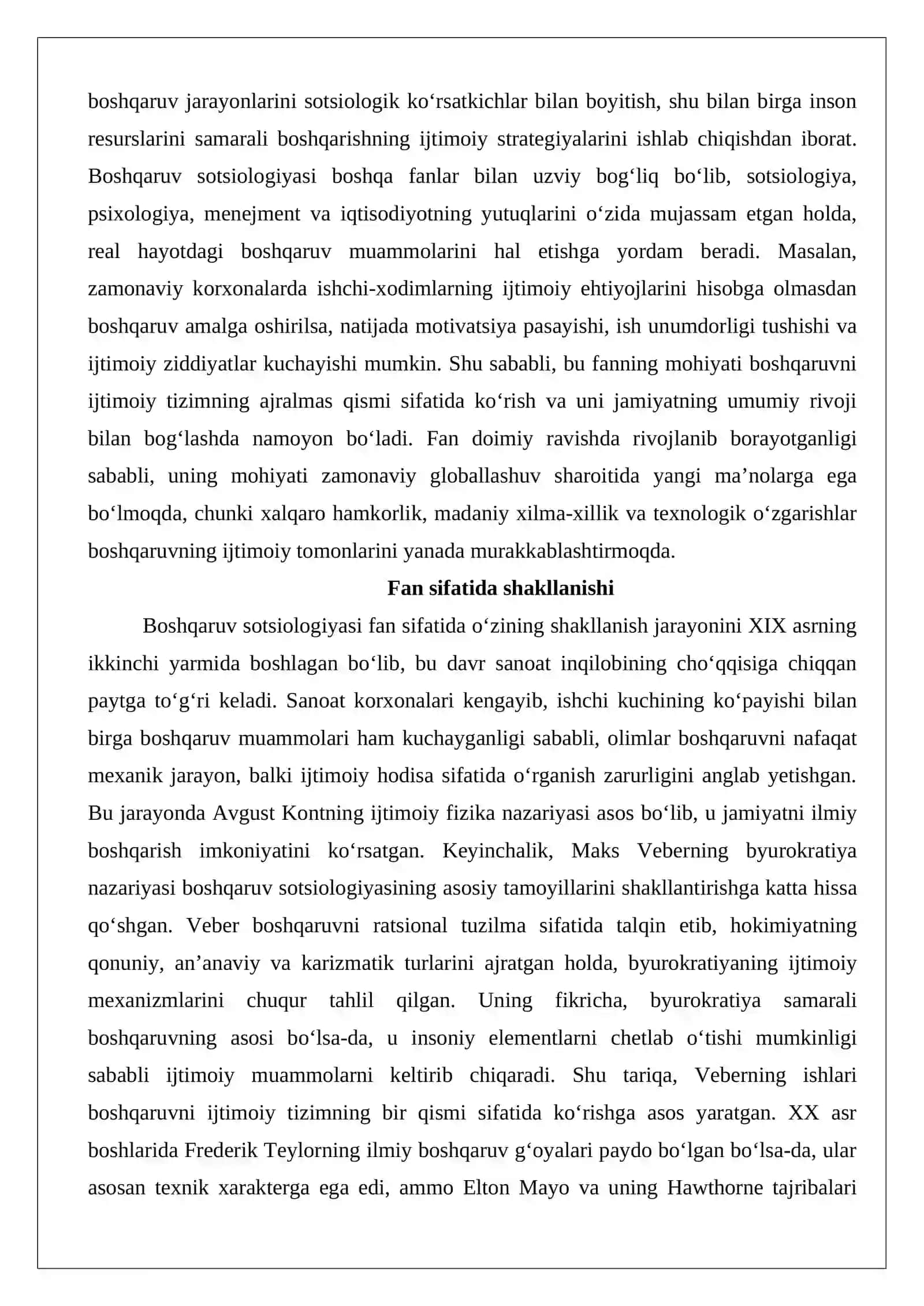 Boshqaruv sotsiologiyasi fanining obyekti va predmeti. Boshqaruv texnologiyalari 3