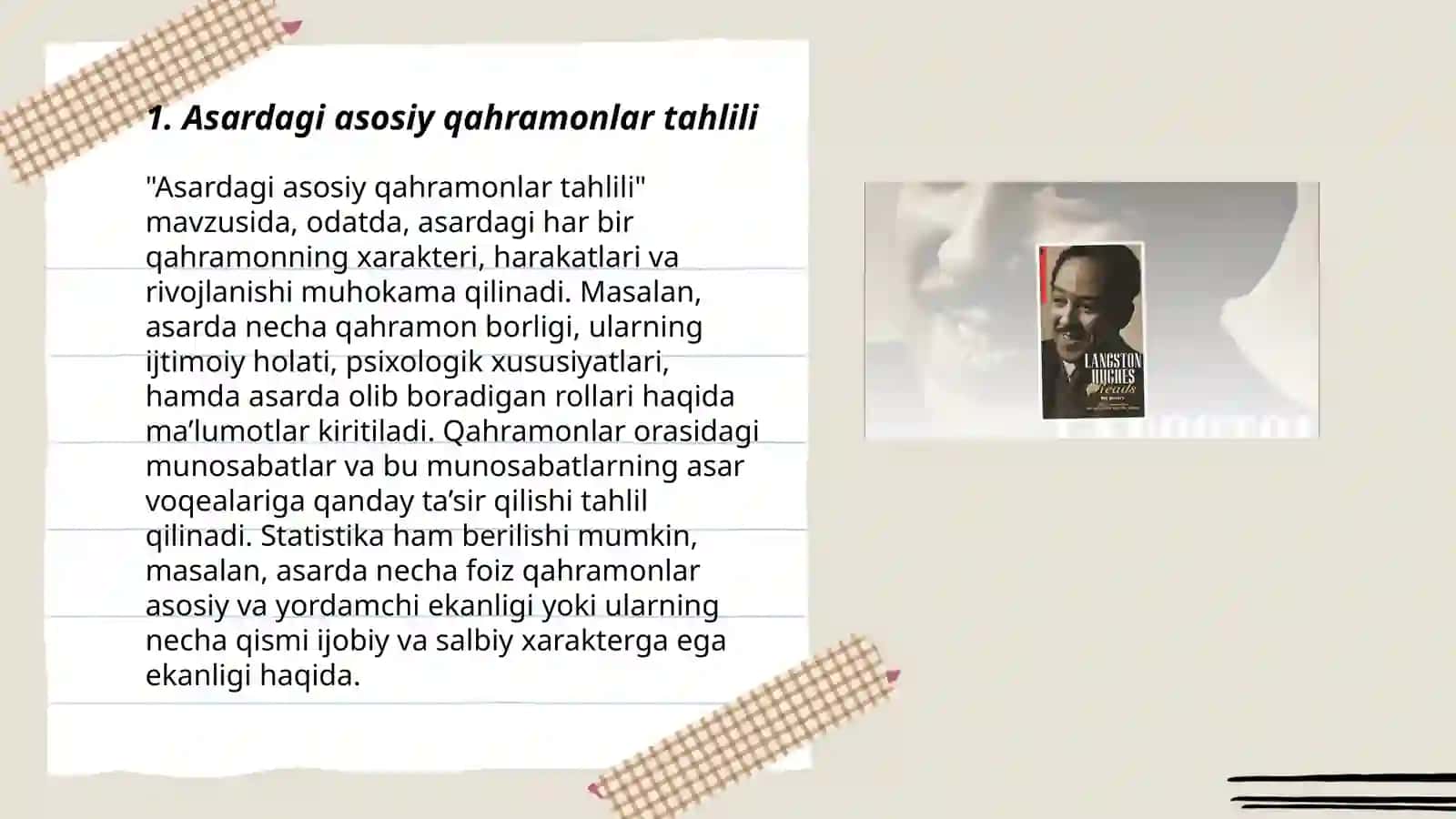 Lengston Hyuz: «Rahmat sizga, xonim» hikoyasi: Asar qahramonlari tavsifi 3